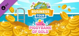 Business tour. Piggybank of gold banner