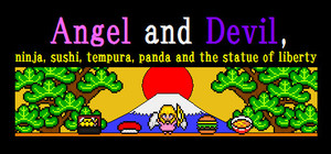 Angel and Devil,ninja,sushi,tempura,panda and the statue of liberty banner