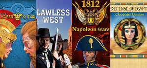 4 in 1 Lawless West+1812: Napoleon Wars+Defense of Roman Britain+Defense of Egypt: Cleopatra Mission banner