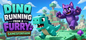 Dino running from a FURRY: GAMESFORFARM banner